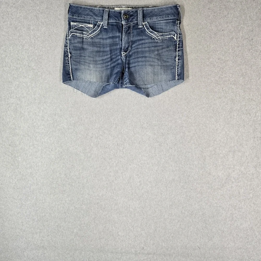 Ariat Women Shorts 30S Blue Real Denim Embroidered Cut Off Western 2.5